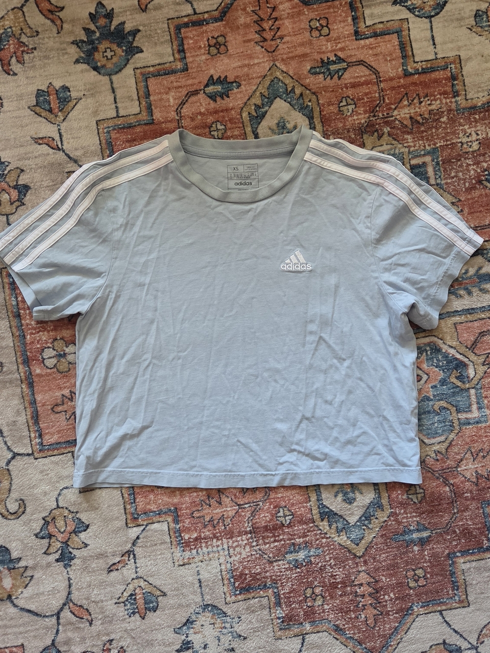 Adidas Cropped Tee Light Blue | Size XS | 3 Stripe | Athletic Casual